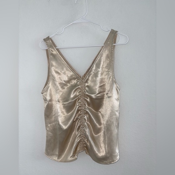 Champagne Ruched Satin Sleeveless Top - Picture 9 of 15